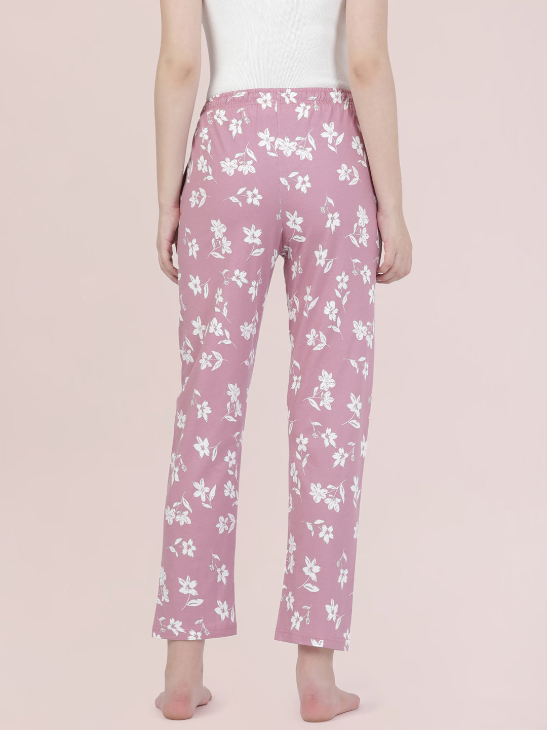 Medium Pink Cotton Knit Printed Lounge Pants