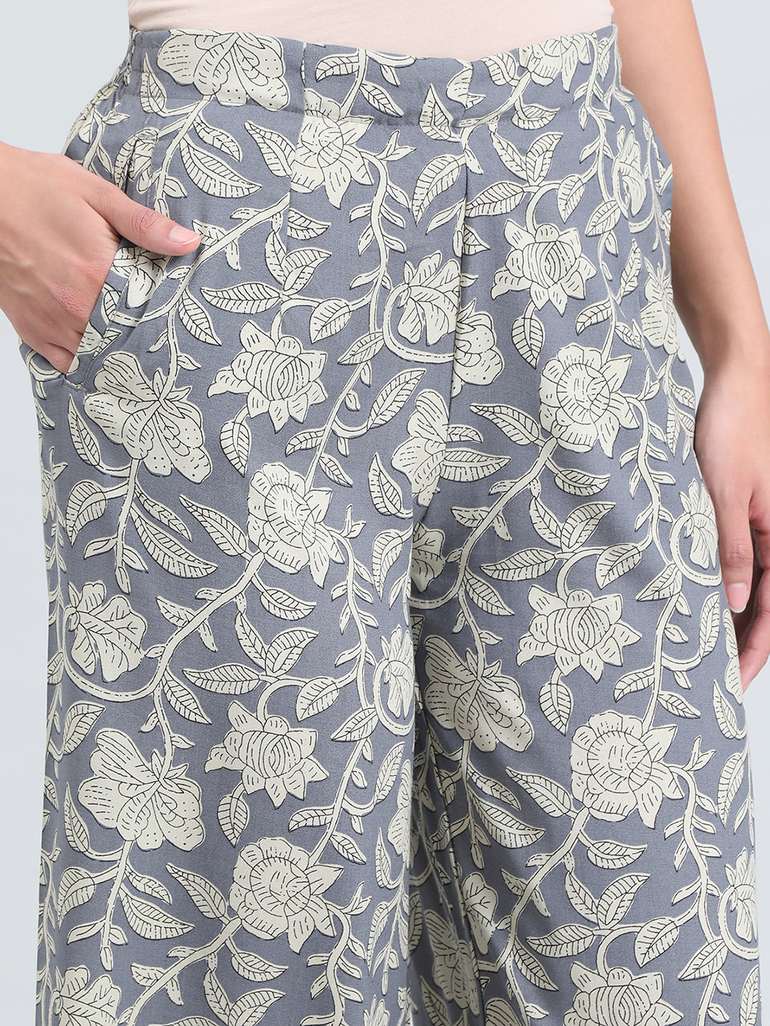 Blue Woven Viscose Printed Palazzo