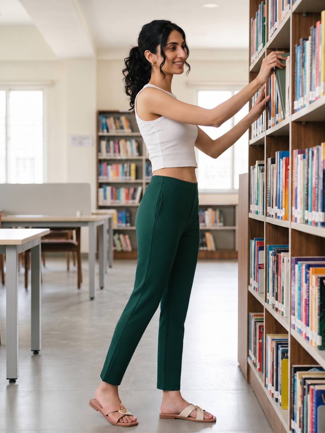 Dark Green Cotton Stretch Kurti Pants