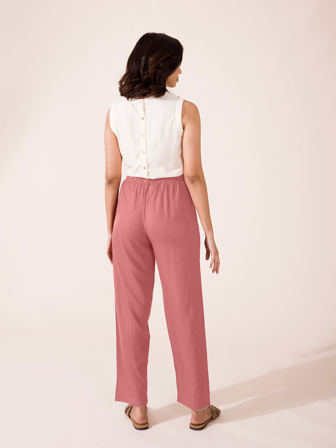 Dusty Pink Woven Viscose Casual Pants