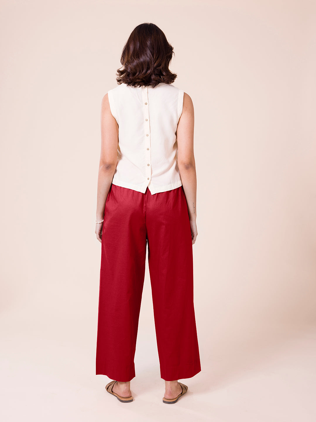 Light Maroon Cotton Wide Leg Pants