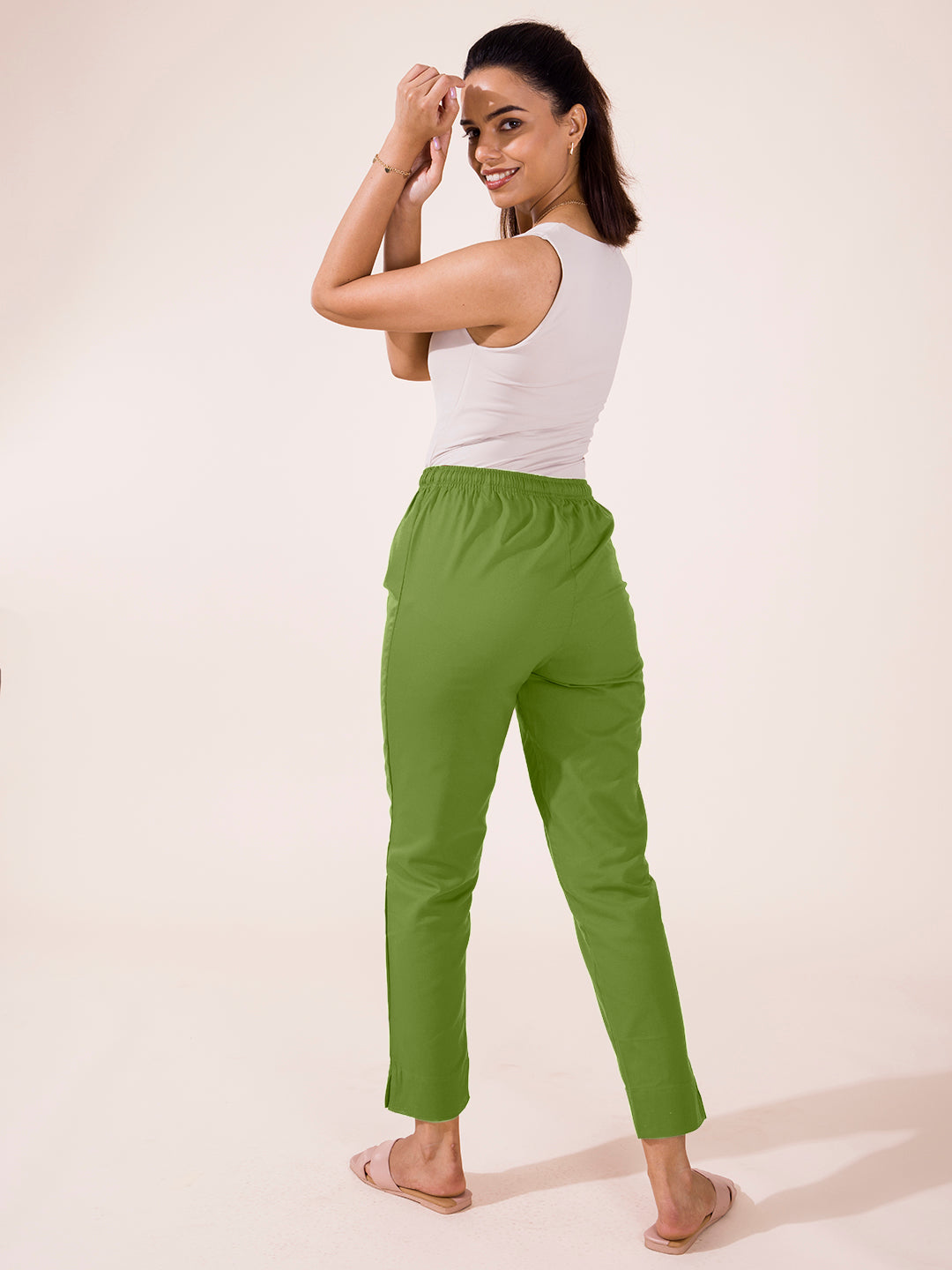 Pista Green Cotton Pencil Pant