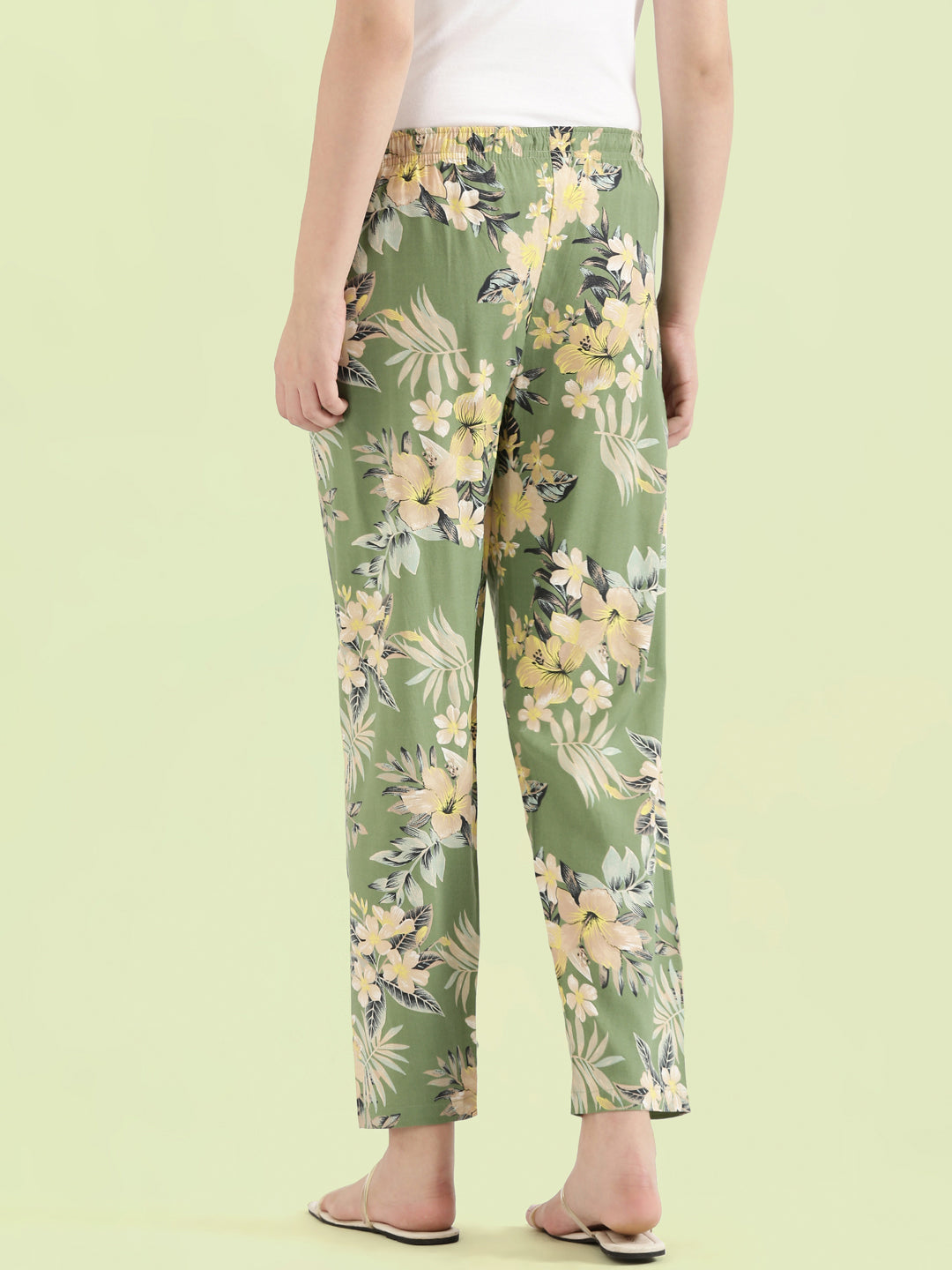 Green Woven Viscose Printed Lounge Pants
