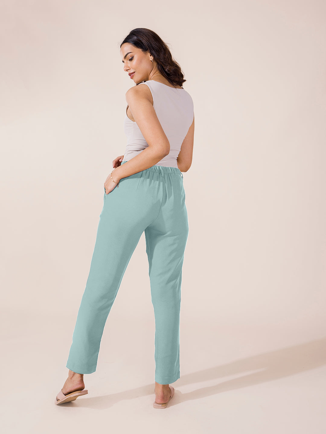 Dusty Green Crepe Tapered Trouser