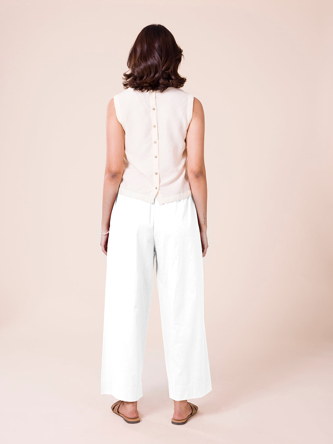 White Cotton Wide Leg Pants