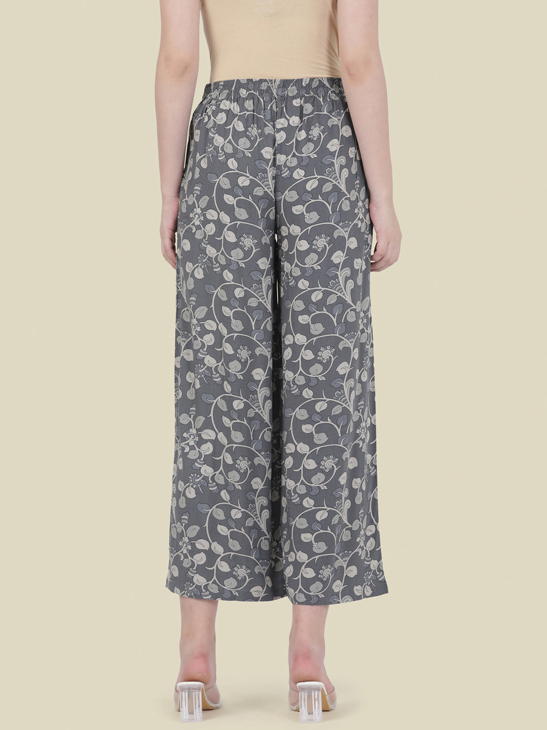 Grey Woven Viscose Printed Palazzo