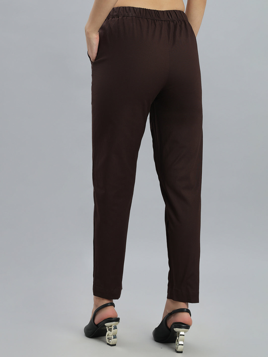 Dark Brown Woven Cotton Stretch Chino Pants