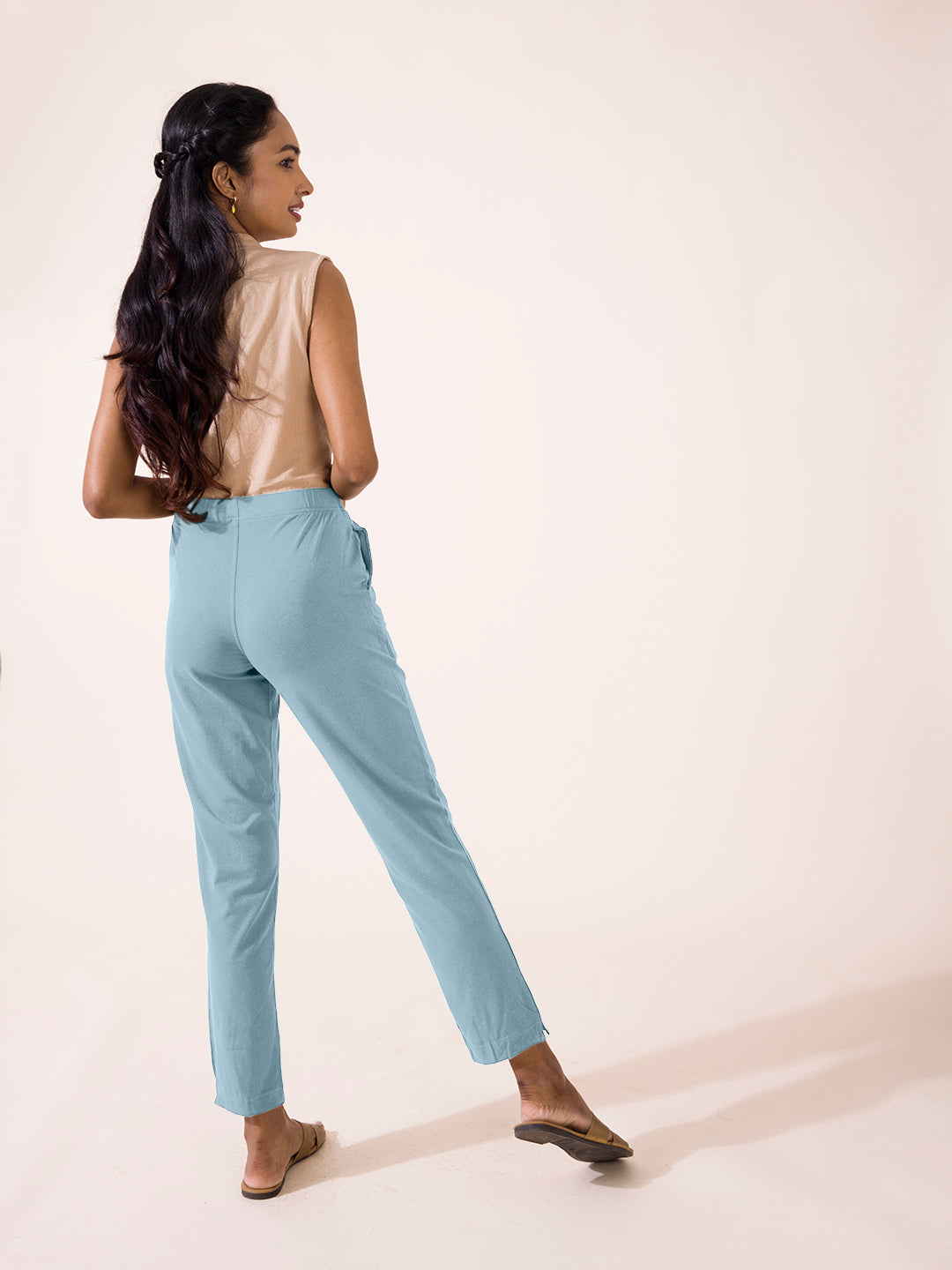 Dusty Blue Cotton Stretch Kurti Pants