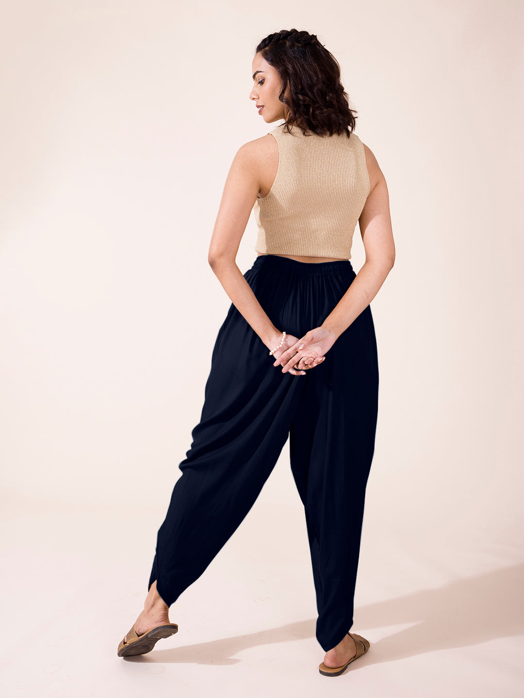 Navy Woven Viscose Harem Dhoti Pant