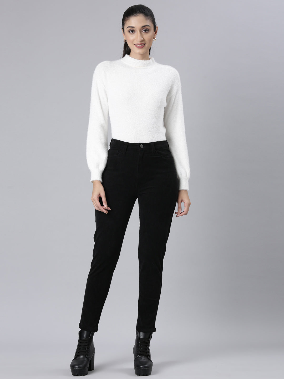 Black Tight Knit Corduroy Pants