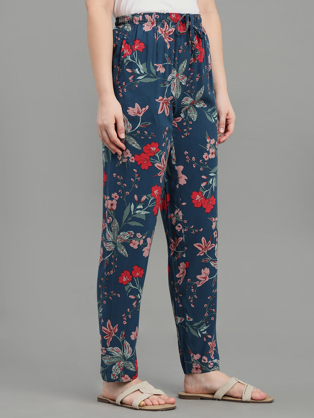 Navy Woven Viscose Printed Lounge Pants