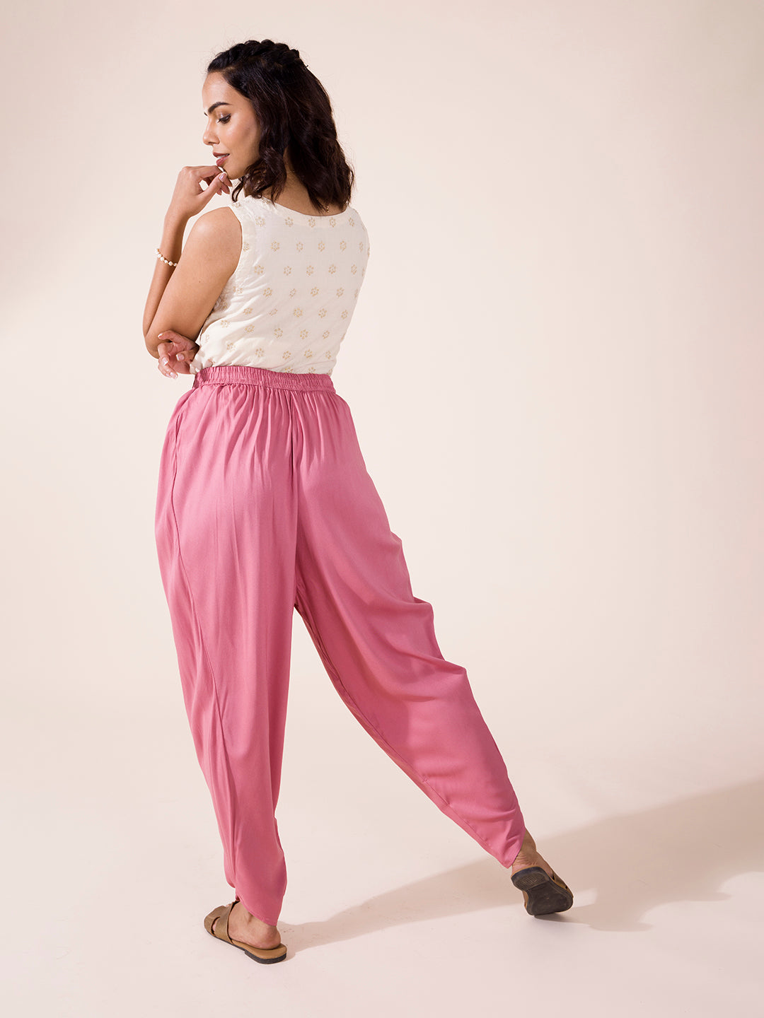 Dusty Pink Woven Viscose Harem Dhoti Pant