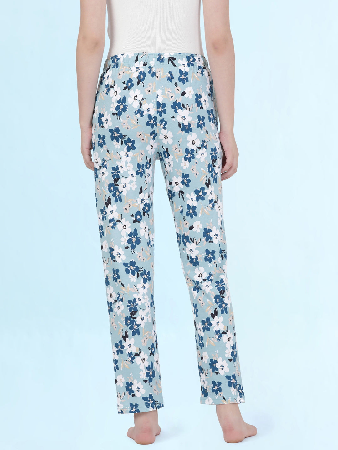 Blue Cotton Knit Printed Lounge Pants