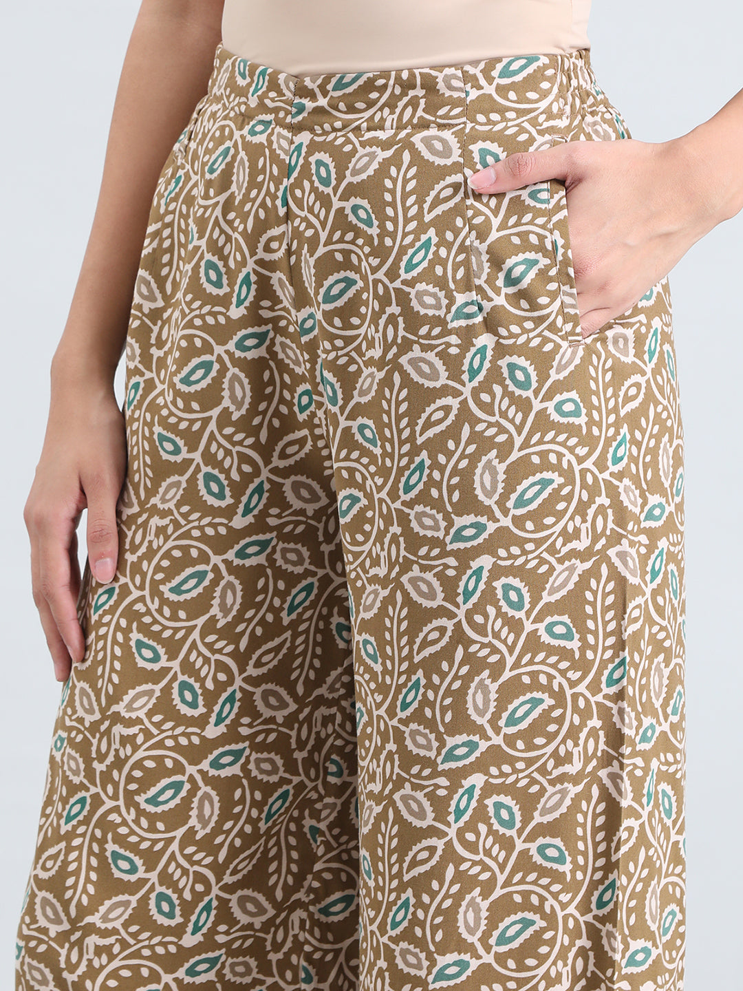 Green Woven Viscose Printed Palazzo