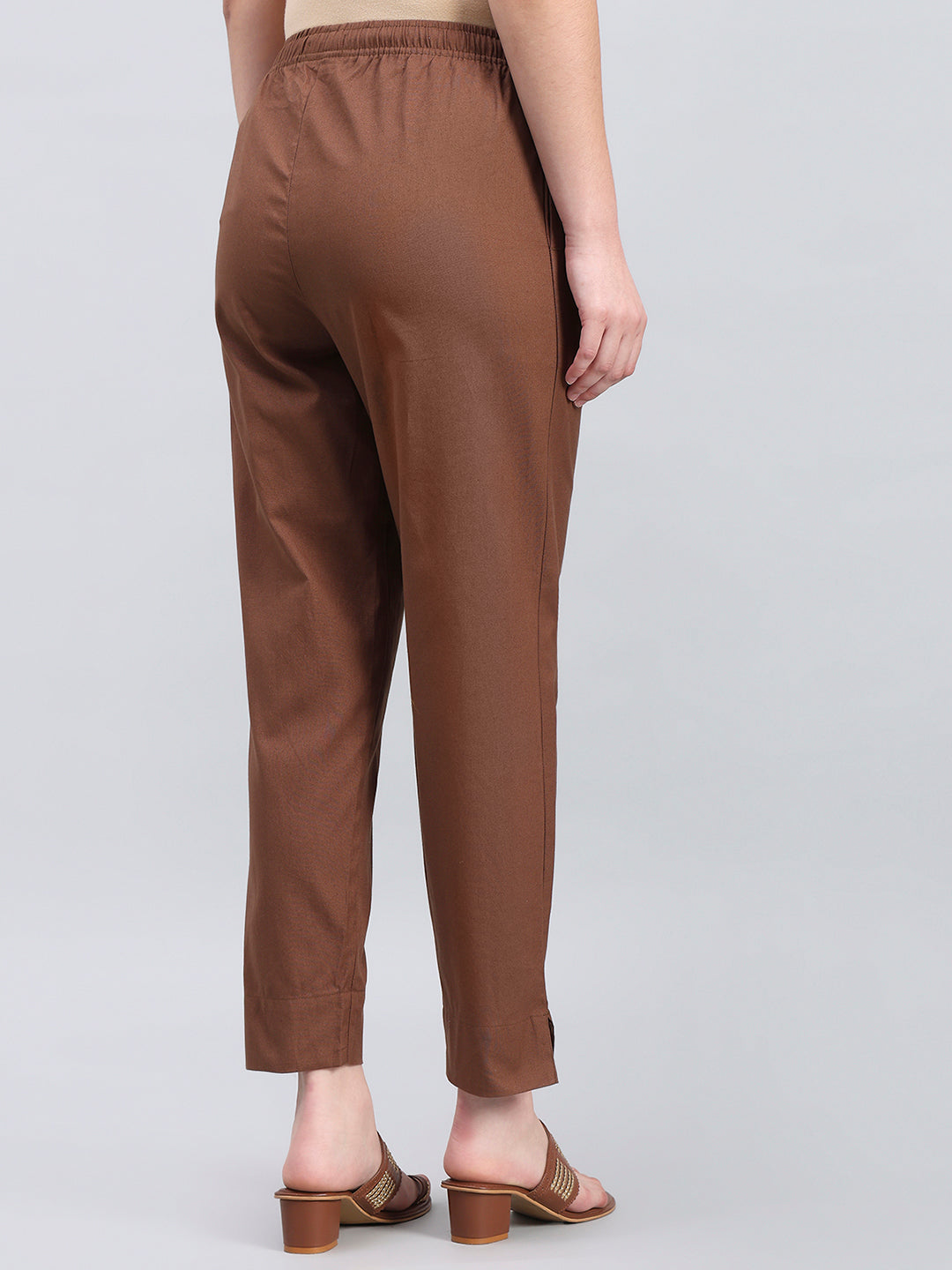 Brown Cotton Pencil Pant