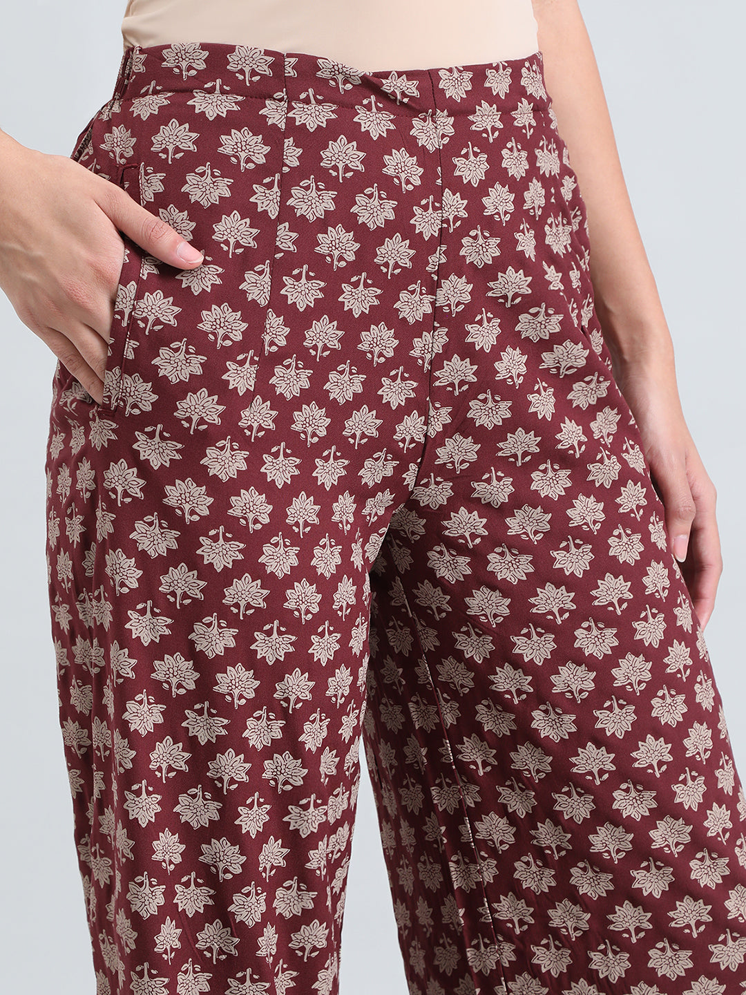 Brown Woven Viscose Printed Palazzo