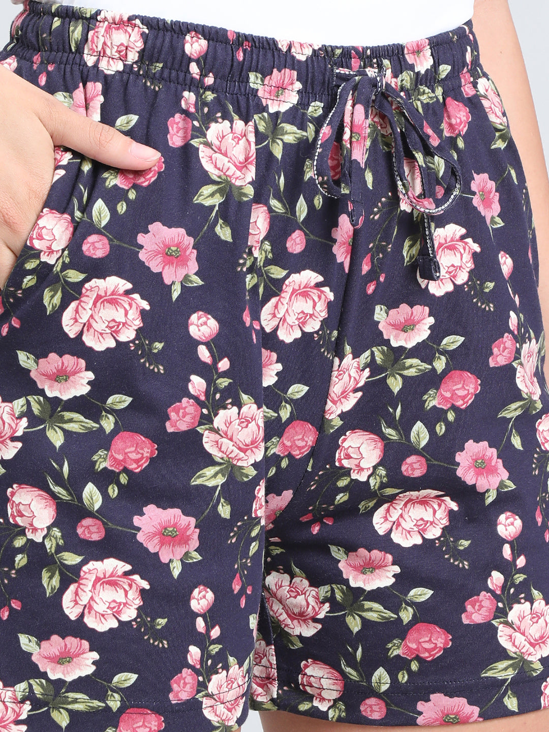 Navy Cotton Knit Printed Lounge Shorts