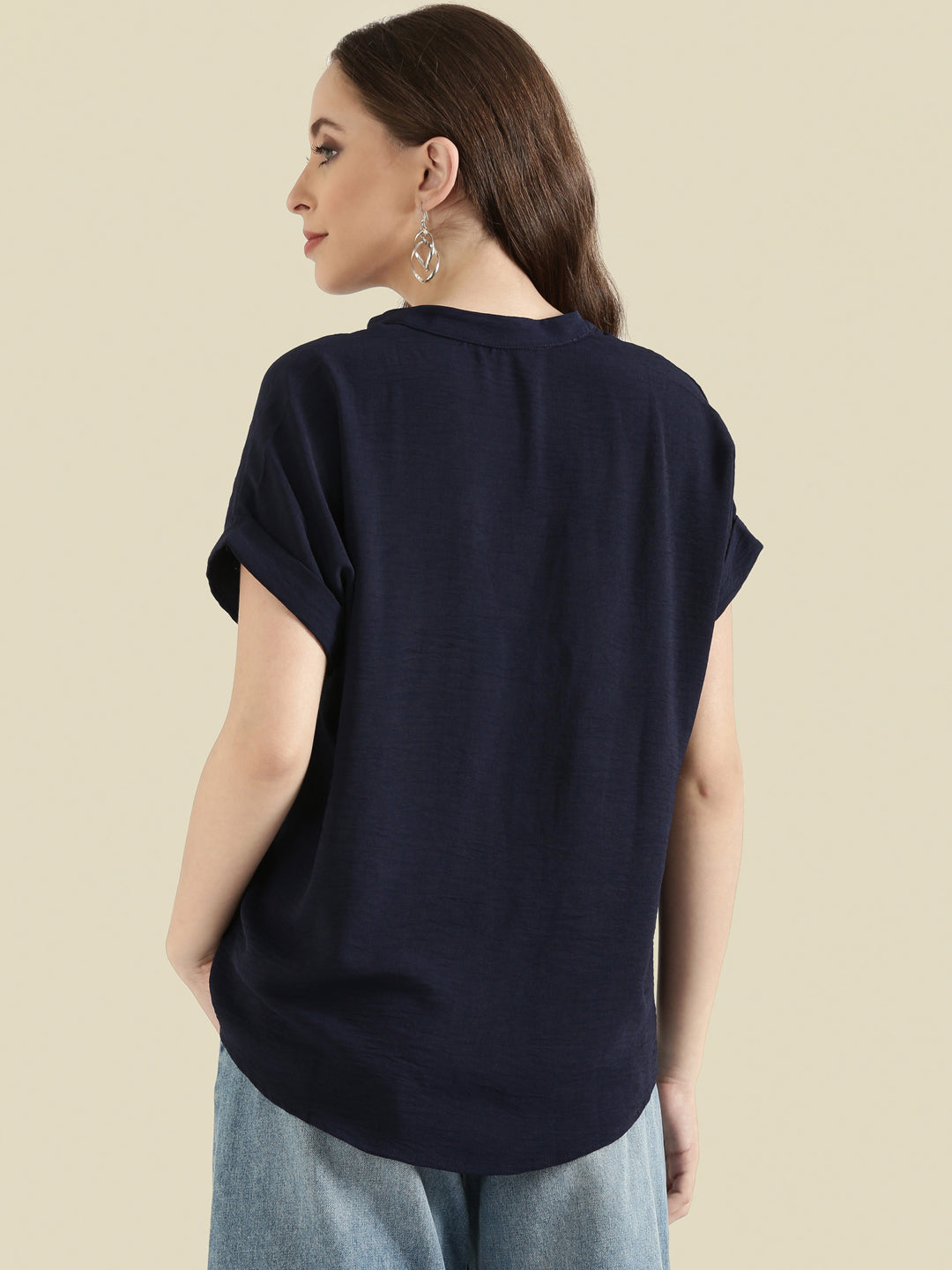 Mandarin Collar Textured Blouse