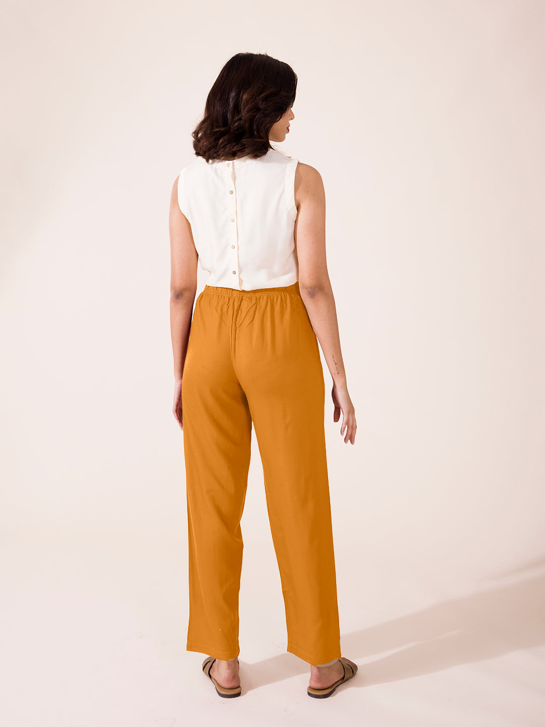 Light Mustard Woven Viscose Casual Pants