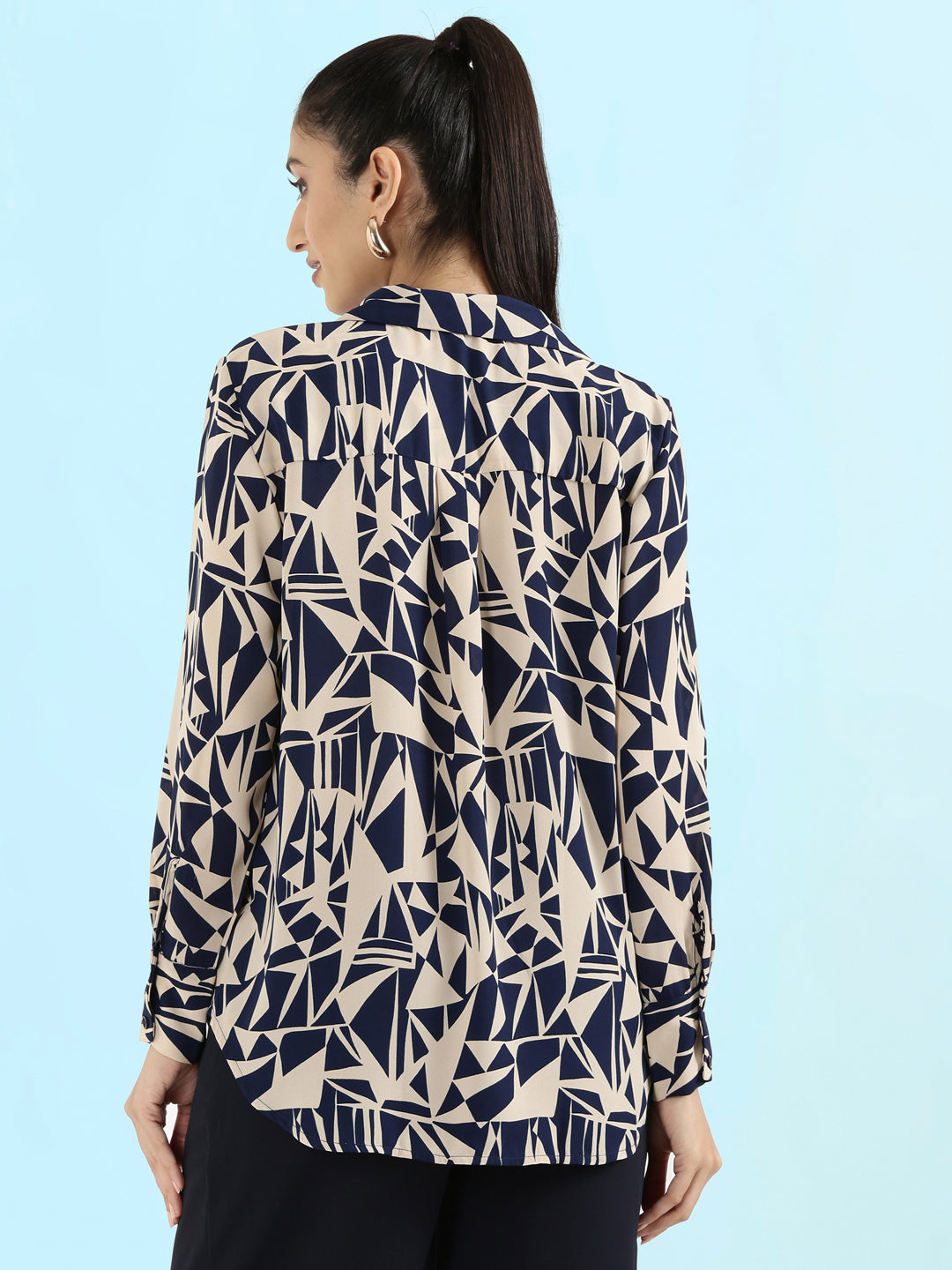 Crepe Classic Collar Printed Long Shirt