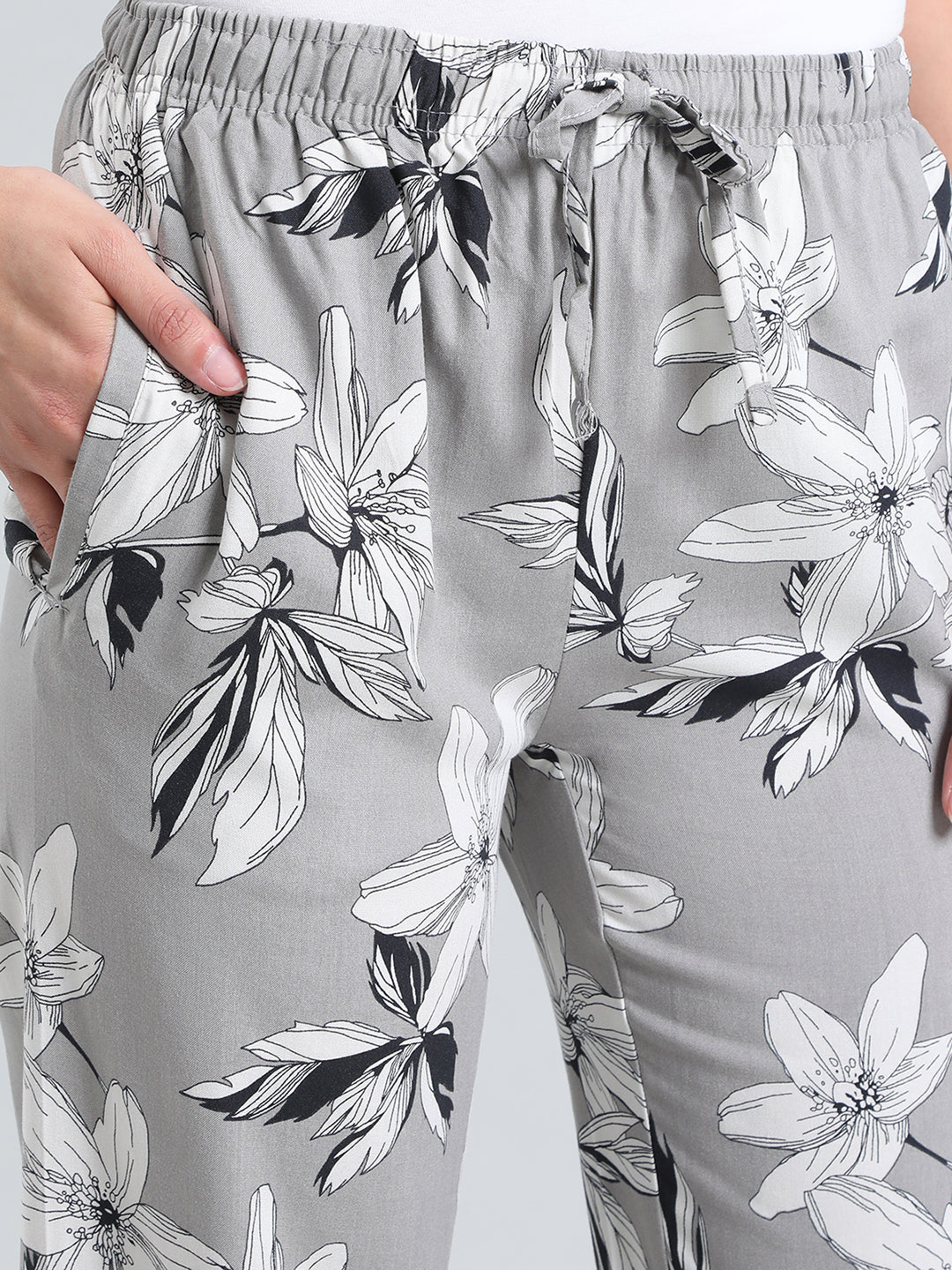 Grey Woven Viscose Printed Lounge Pants