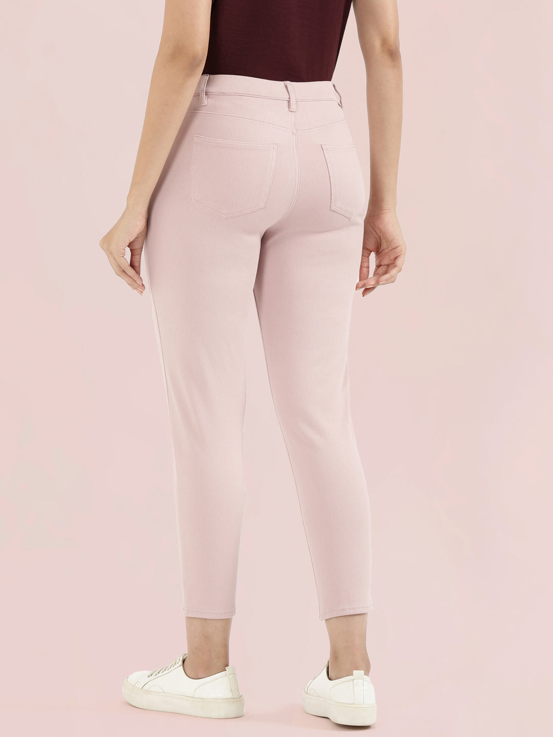 Baby Pink Cotton Poly Stretch Cropped Colored Jeggings