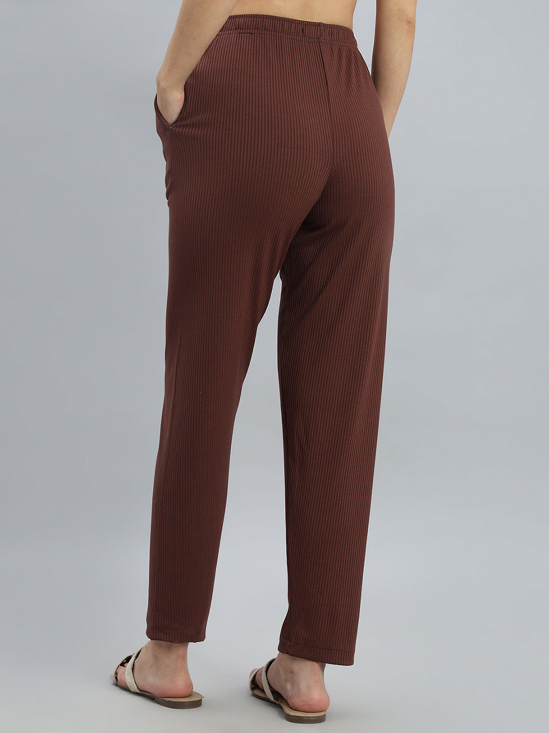 Brown Drop Needle Fabric Casual Rib Pant