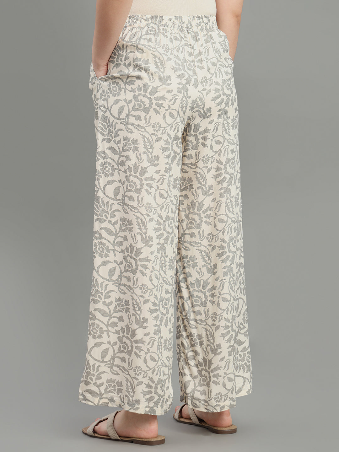 White Viscose Printed Palazzo