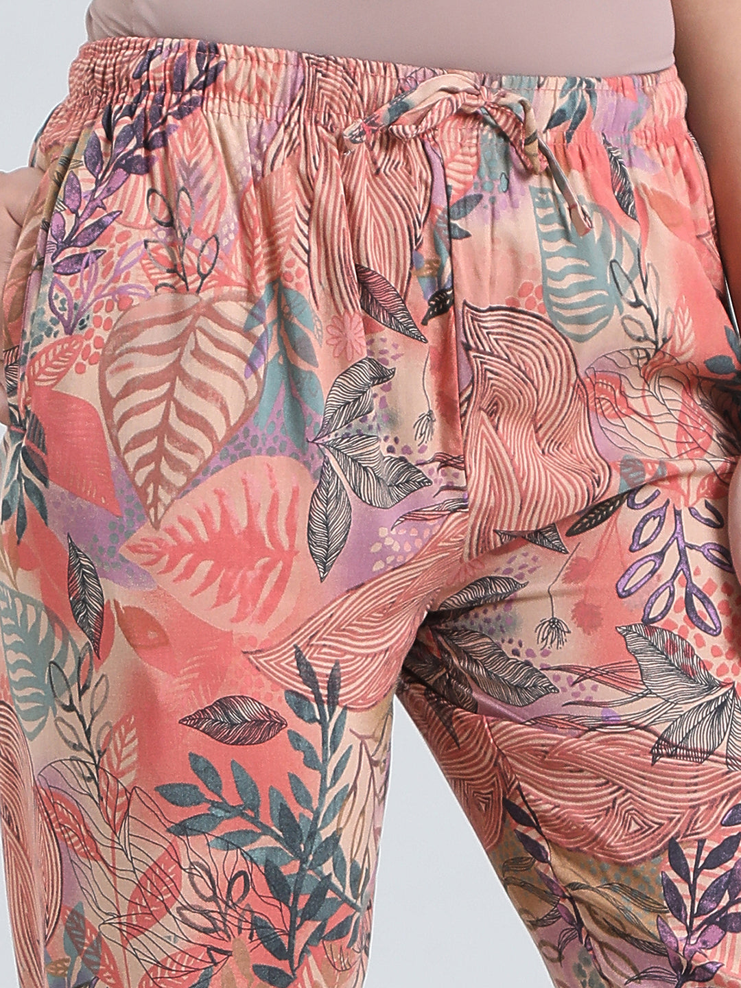 Medium Pink Woven Viscose Printed Lounge Pants