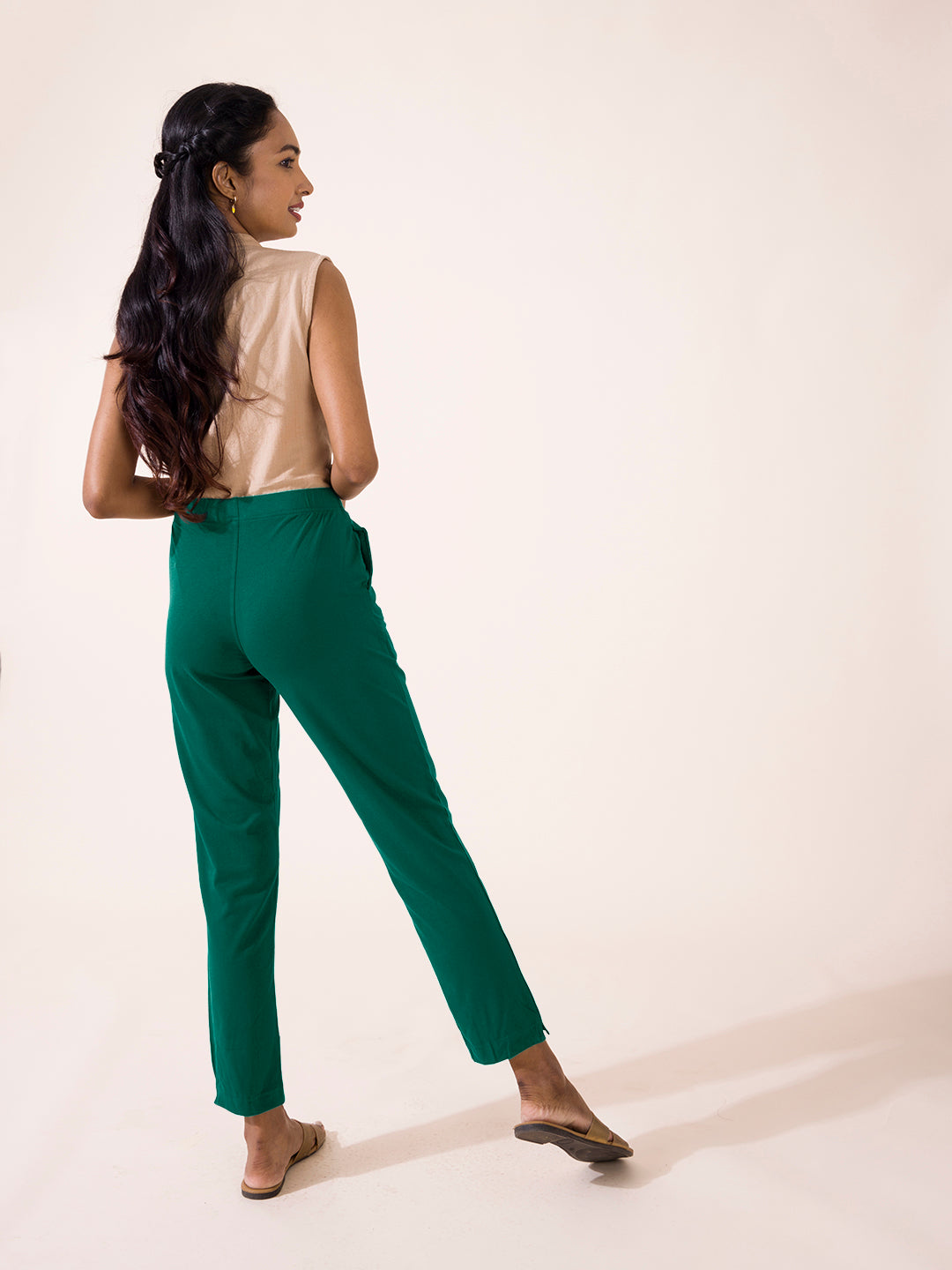 Bottle Green Cotton Stretch Kurti Pants