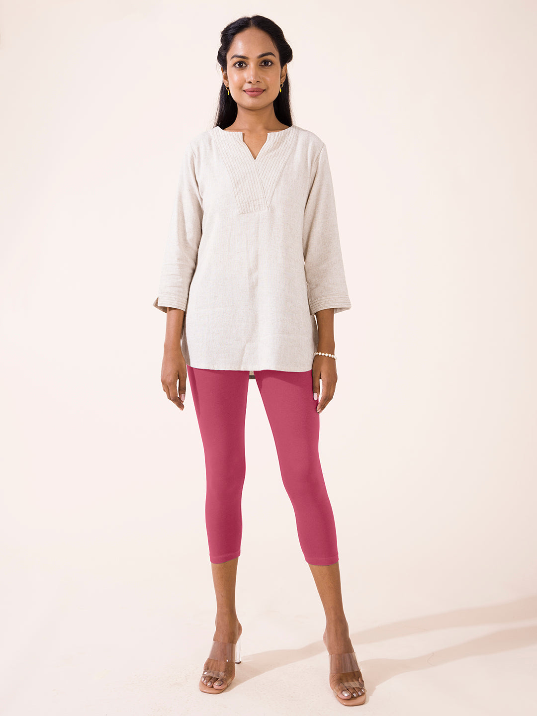 Light Wine Cotton Stretch Cropped Leggings