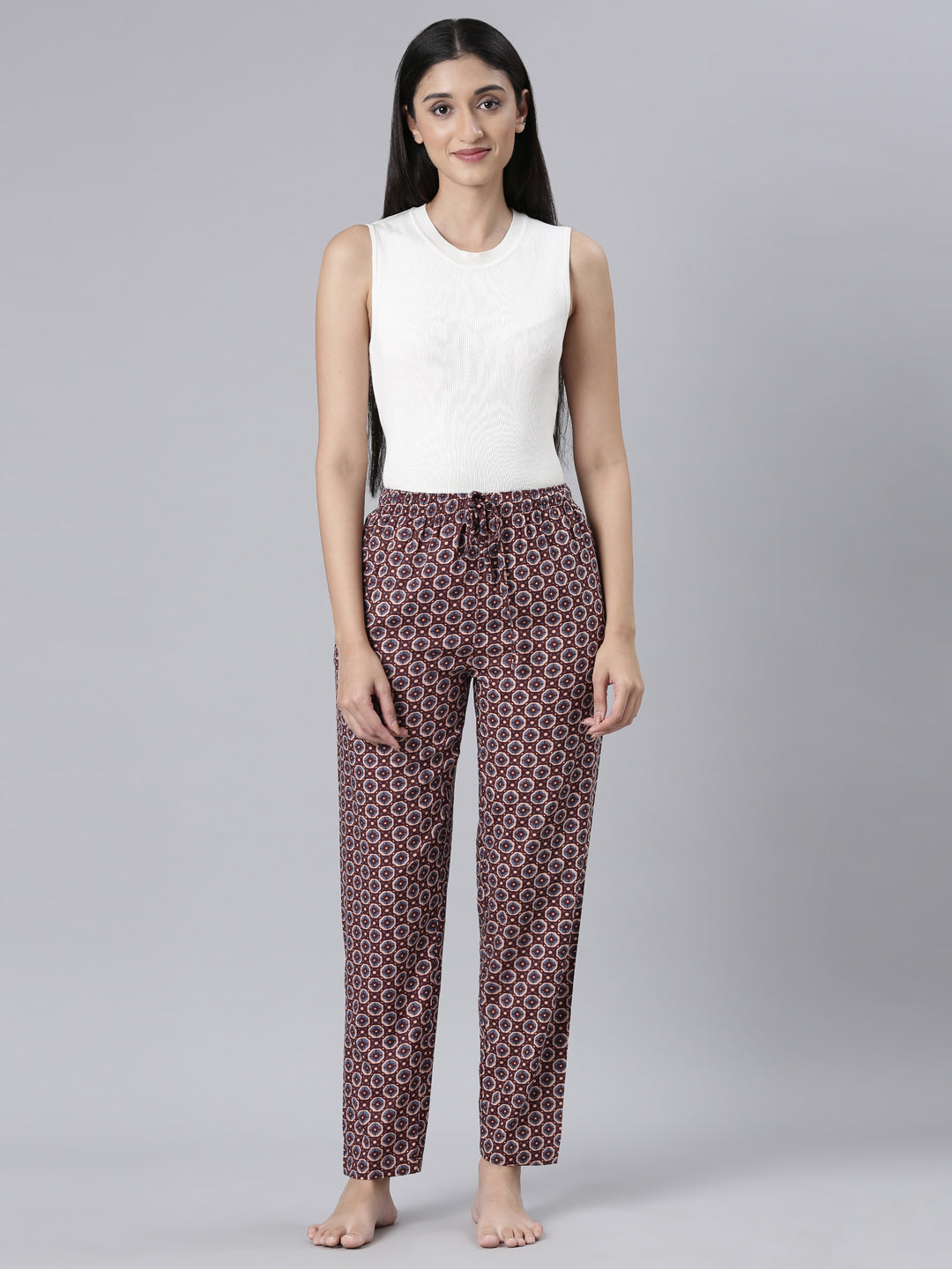 Maroon Woven Viscose Printed Lounge Pants