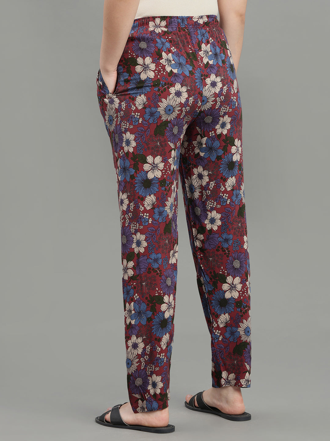 Maroon Woven Viscose Printed Lounge Pants