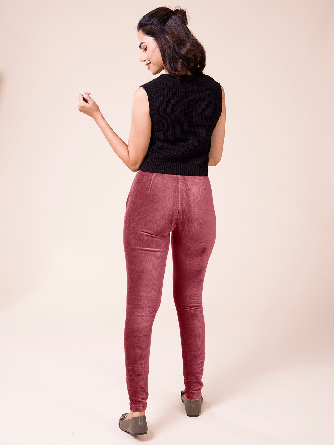 Light Wine Cotton Polyester Corduroy Jeggings