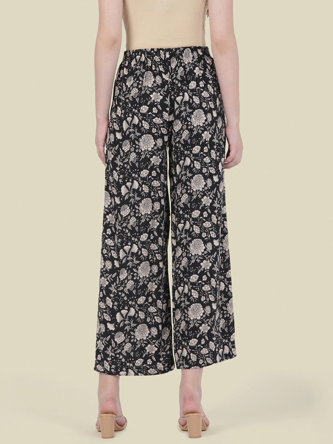 Black Woven Viscose Printed Palazzo