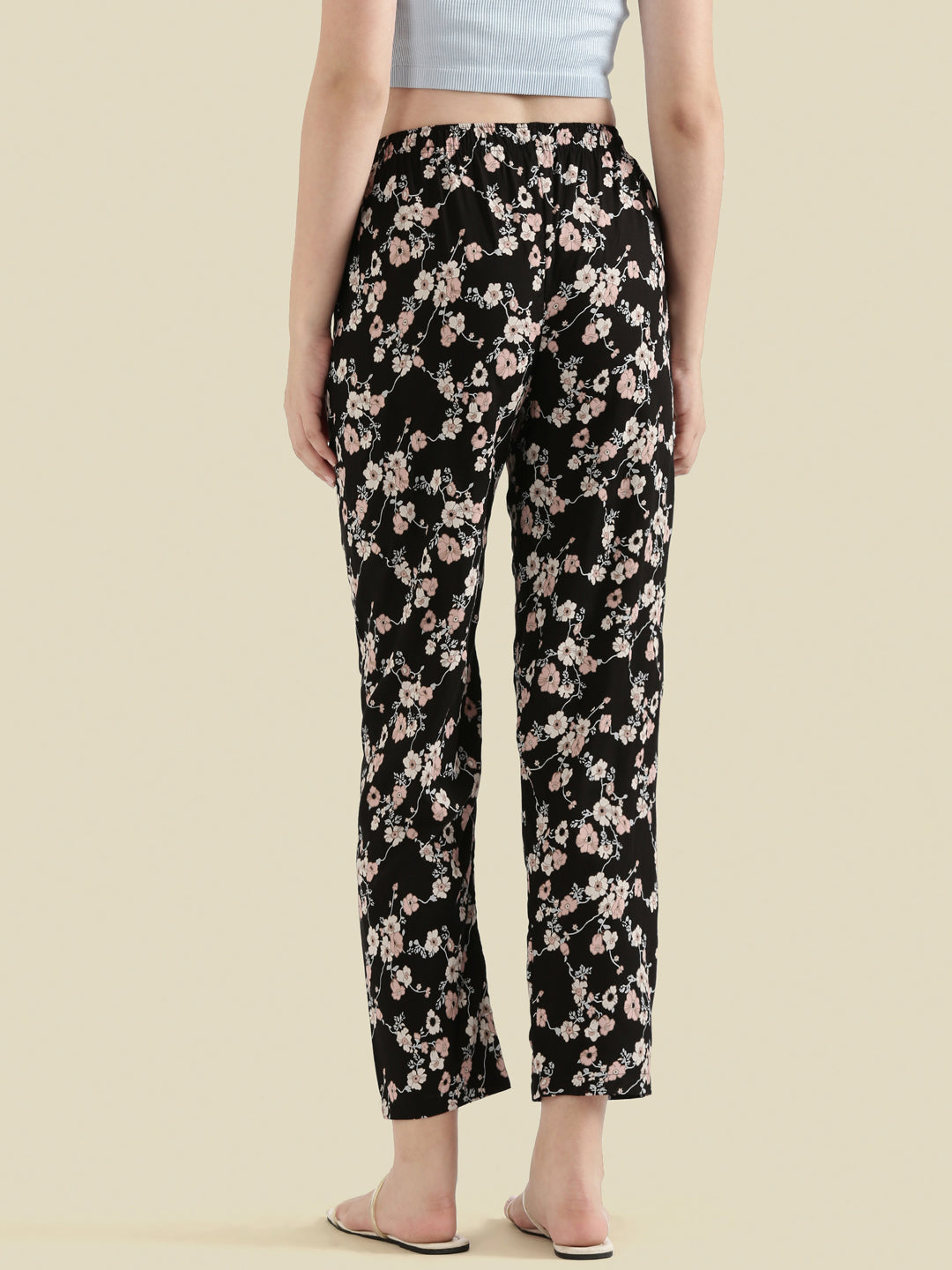 Black Woven Viscose Printed Lounge Pants