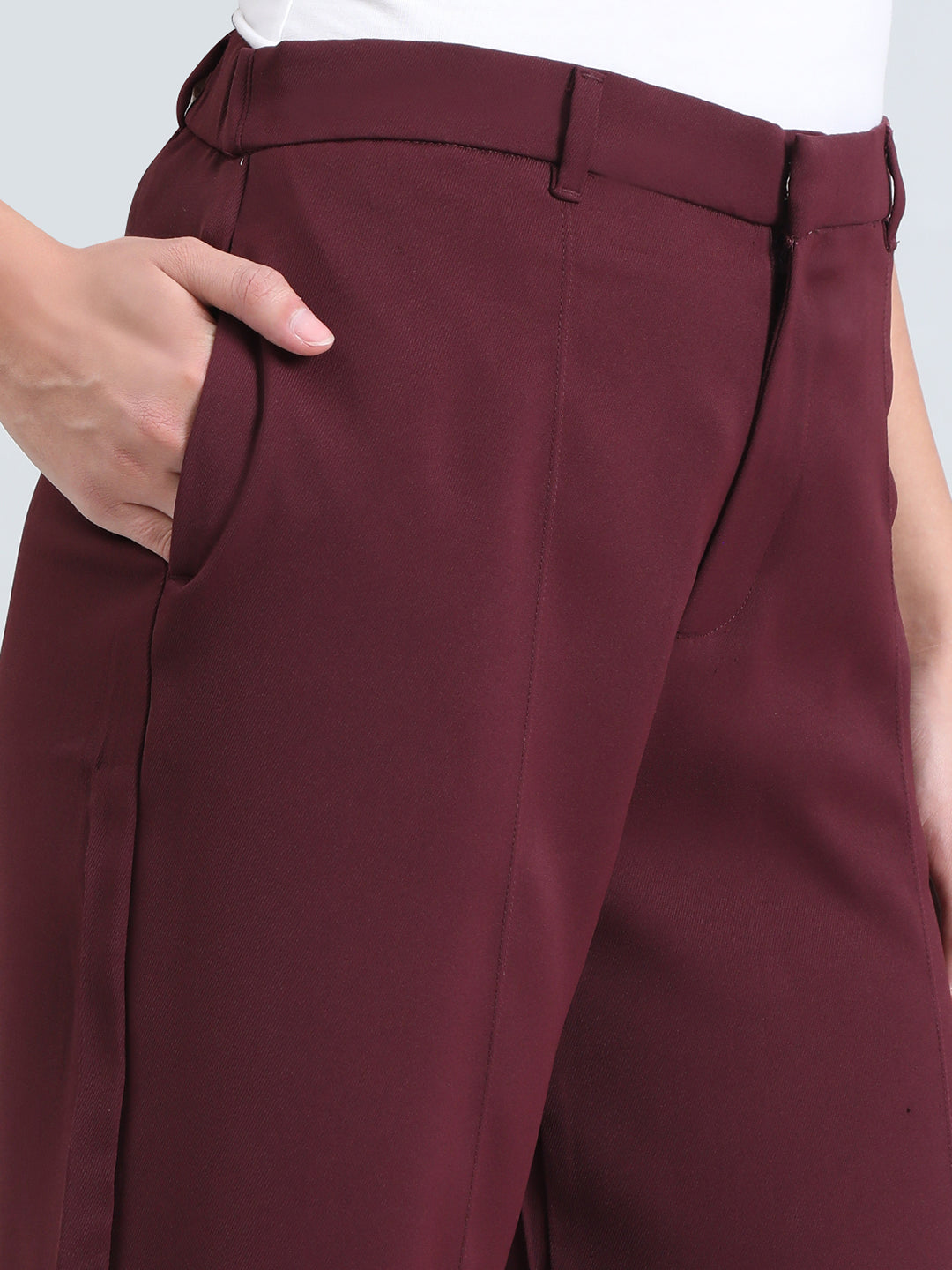 Dark Wine Crepe Wide Trouser