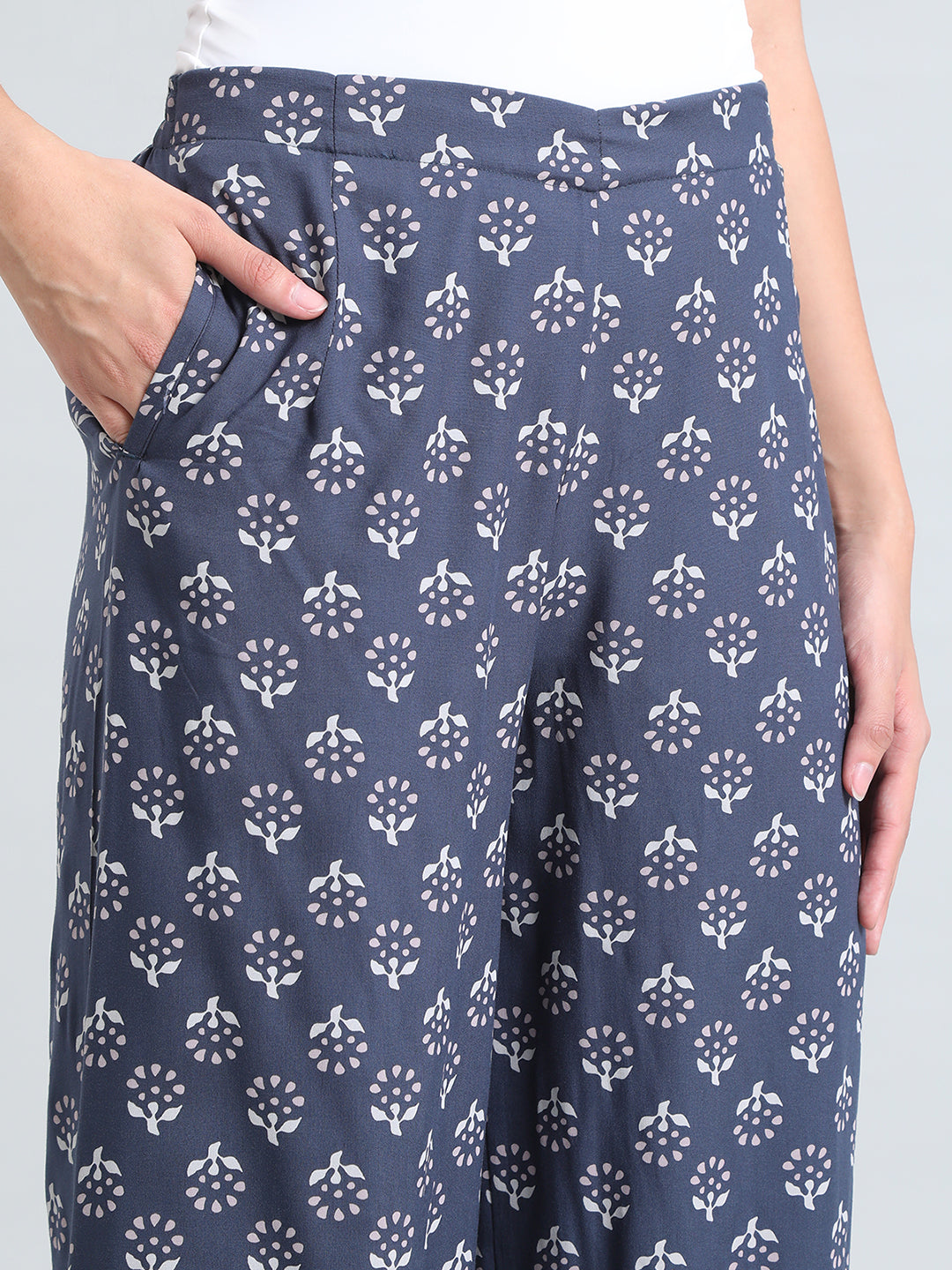 Navy Woven Viscose Printed Palazzo