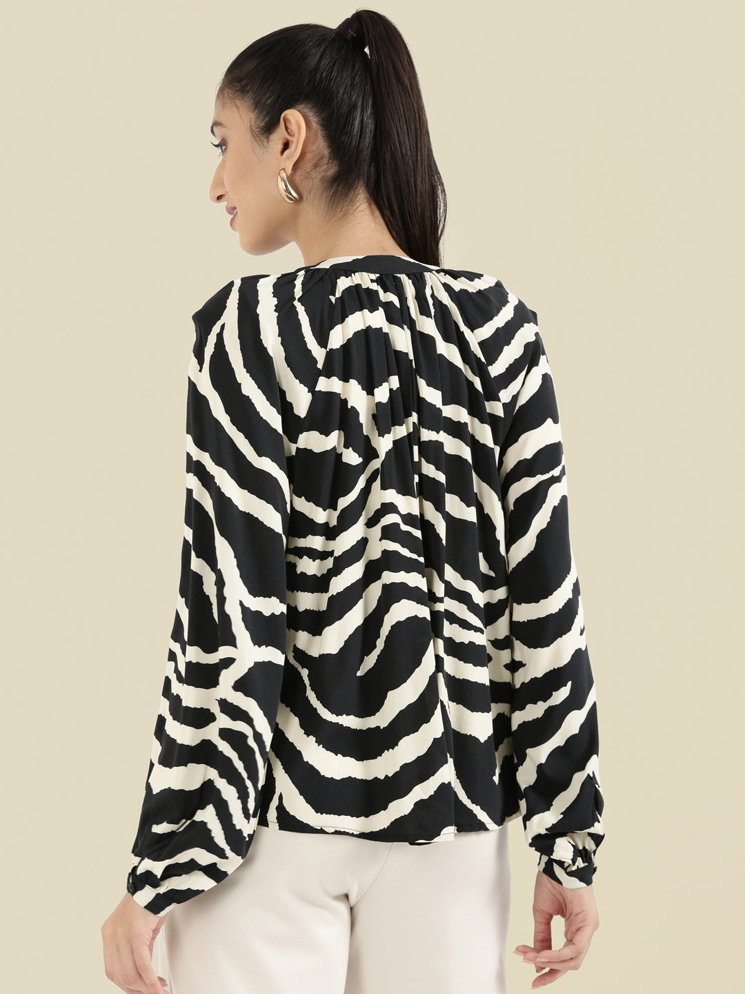 Viscose Loose Fit Mandarin Collar Printed Blouse