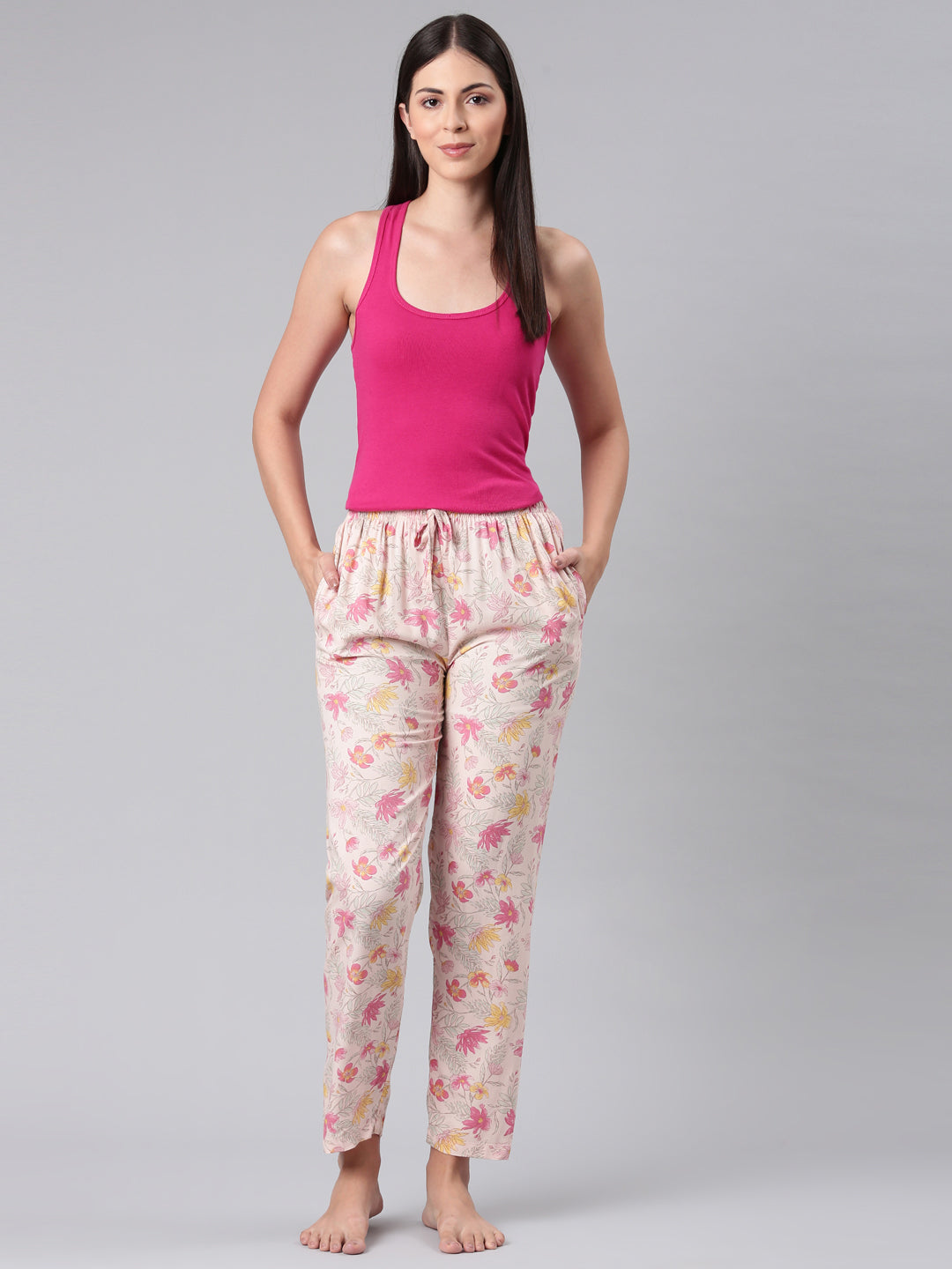 Medium Pink Woven Viscose Printed Lounge Pants