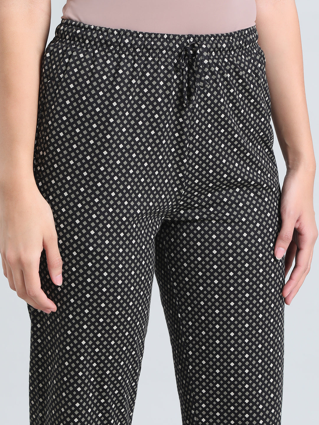 Black Cotton Knit Printed Lounge Pants
