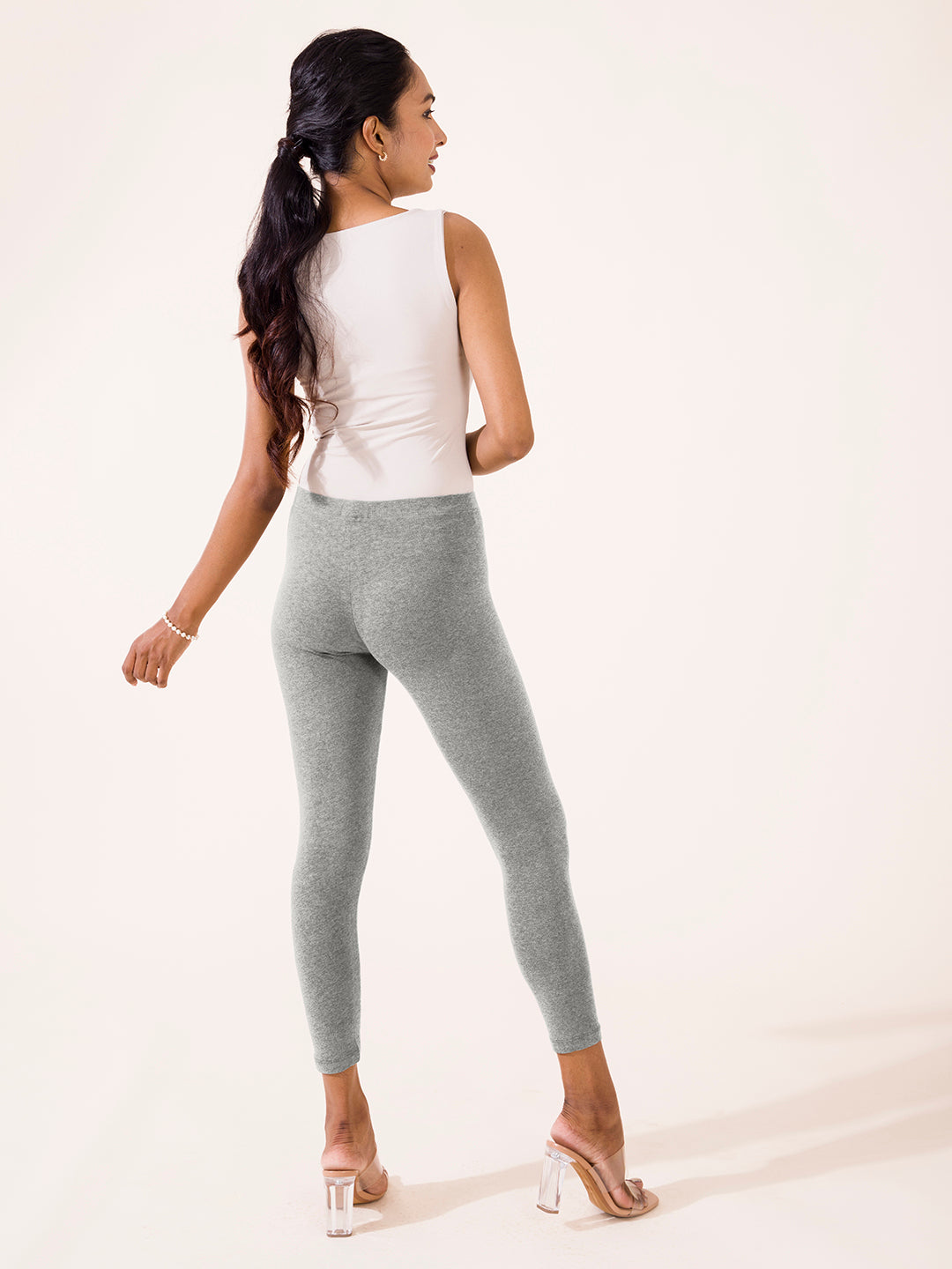 Grey Melanges Cotton Stretch Ankle Length Leggings