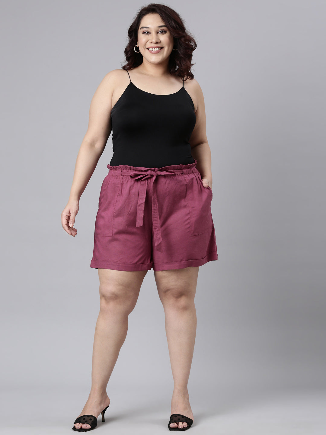 Plum Linen Viscose Blend Shorts