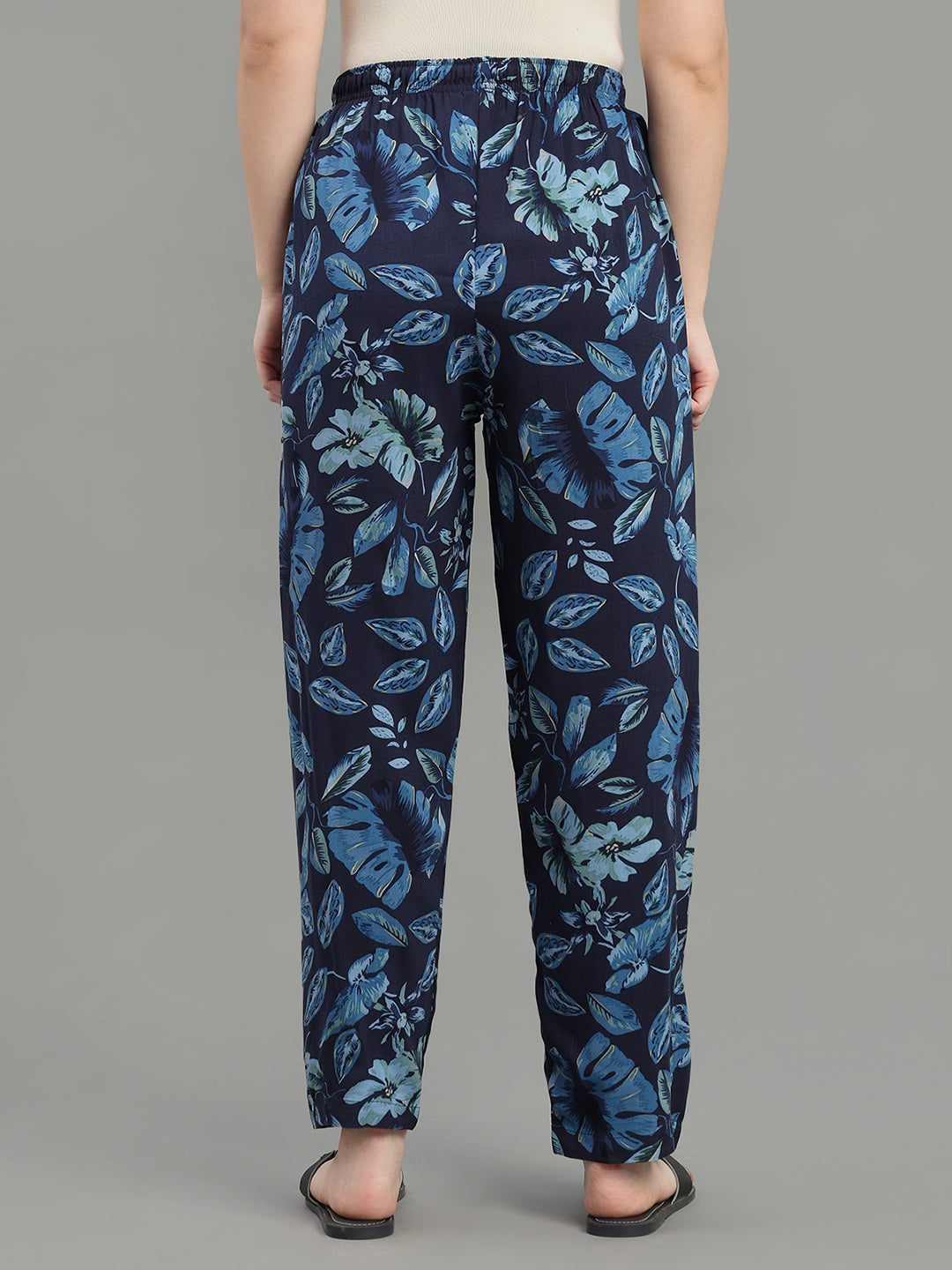 Navy Woven Viscose Printed Lounge Pants