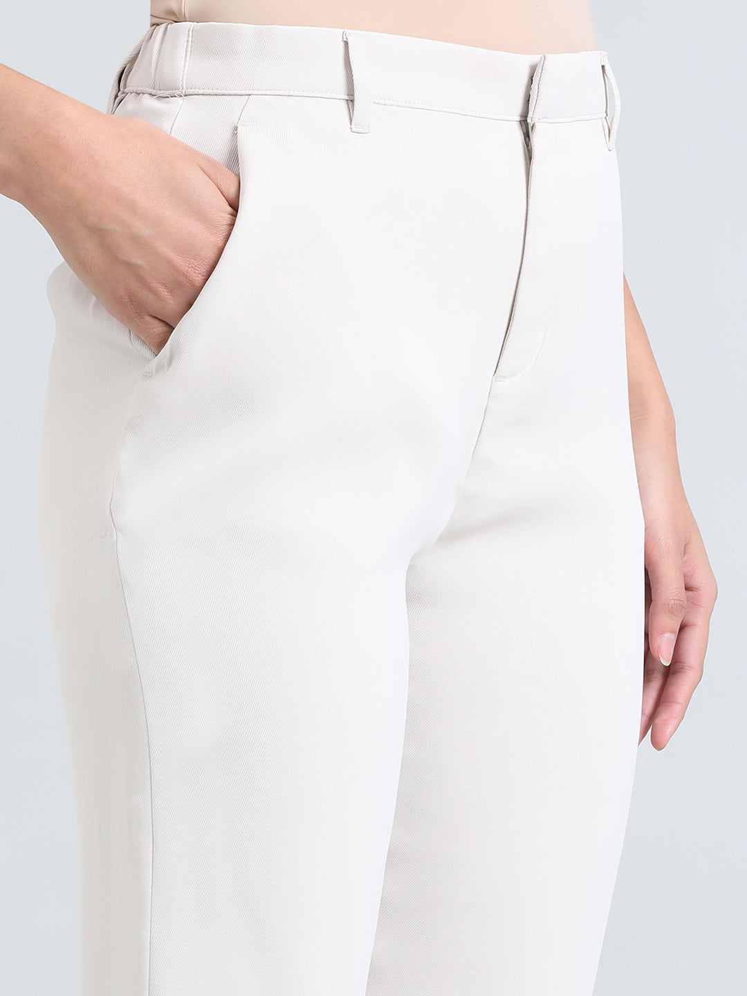 Cream Crepe Tapered Trouser
