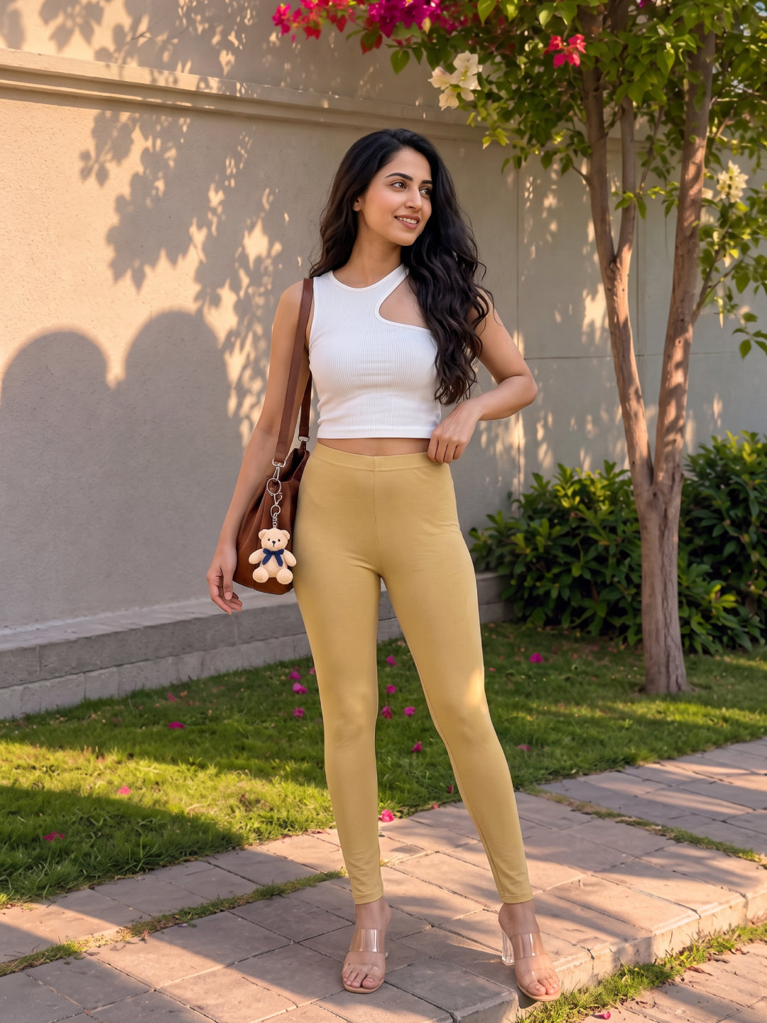 Wheat Cotton Stretch Ankle Length Leggings