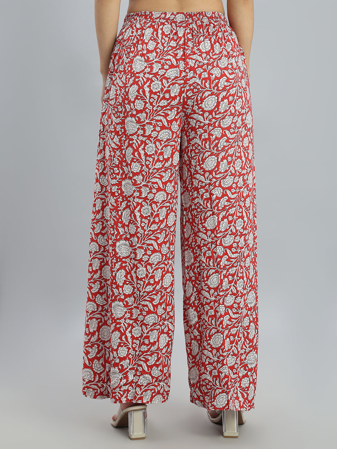 Red Woven Viscose Printed Palazzo
