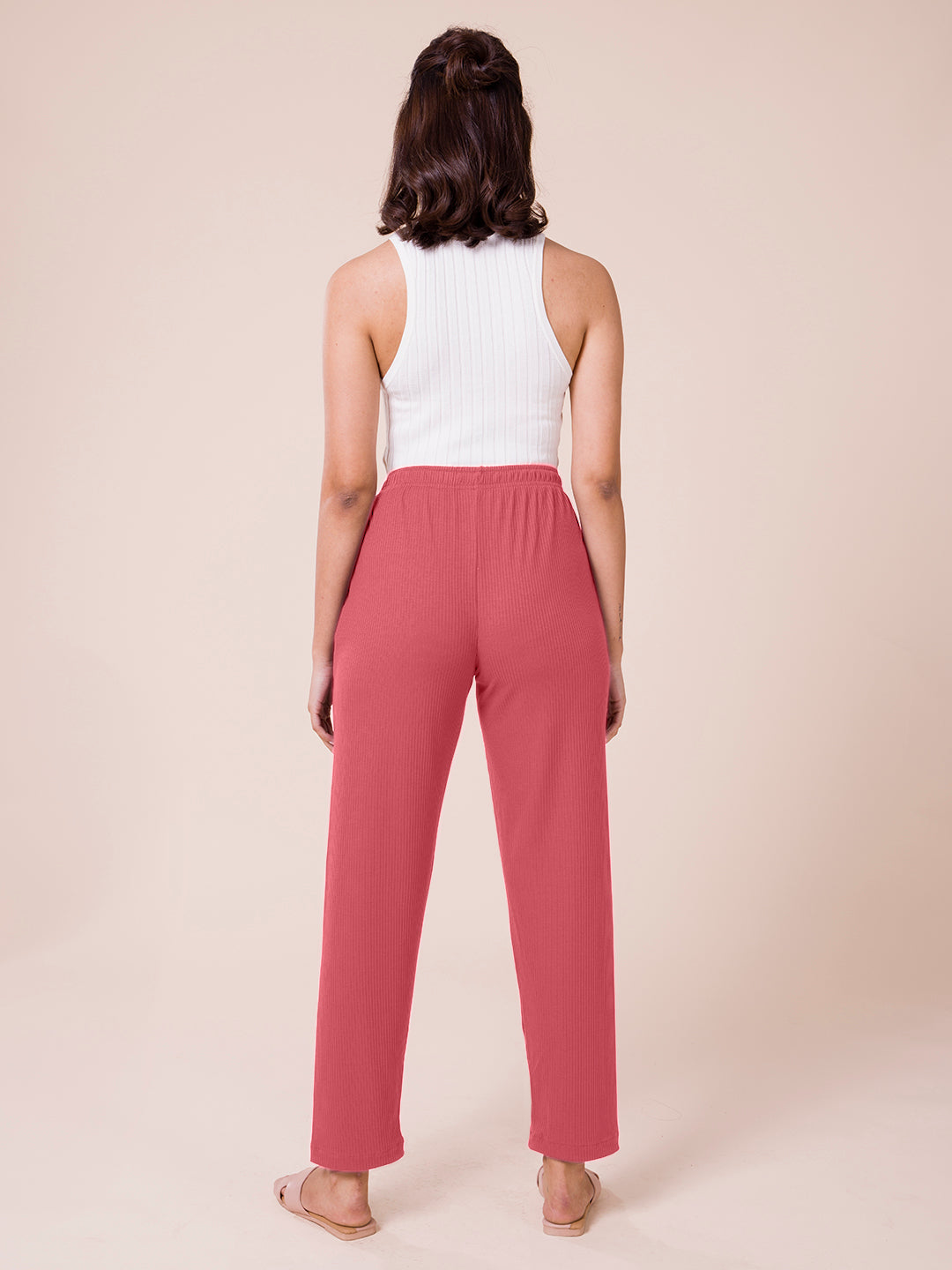 Rusty Pink Drop Needle Fabric Casual Rib Pant