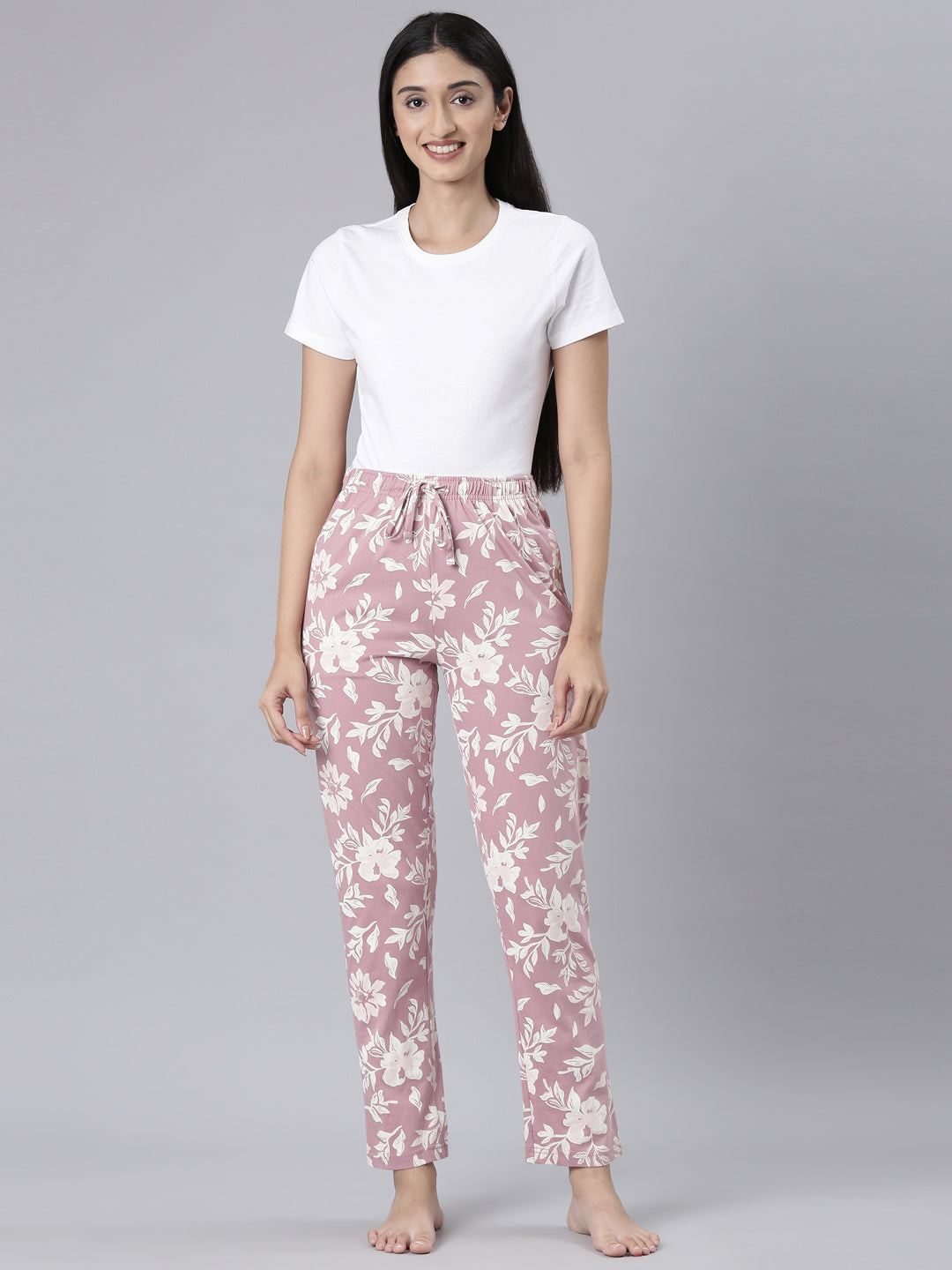 Medium Pink Cotton Knit Printed Lounge Pants