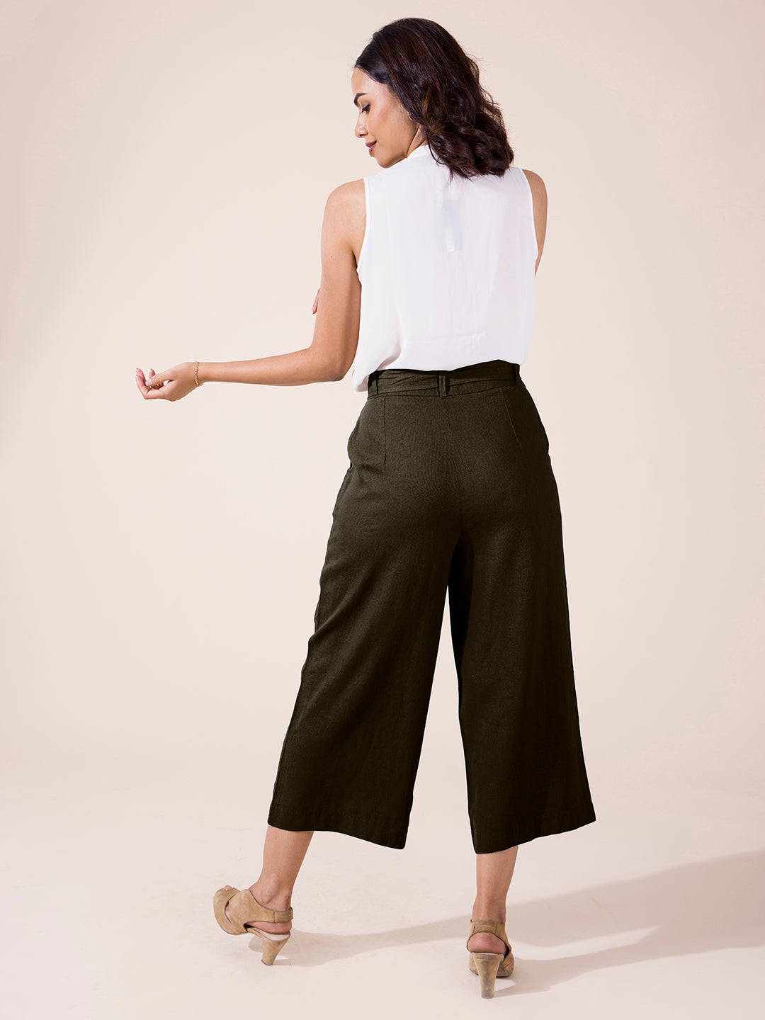 Olive Green Linen Blend Culottes